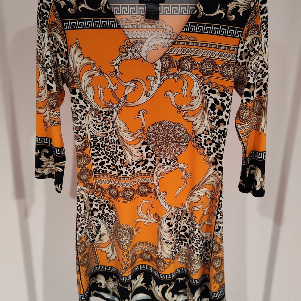 Eva Varro Vibrant Orange and Black Long Sleeve Dress